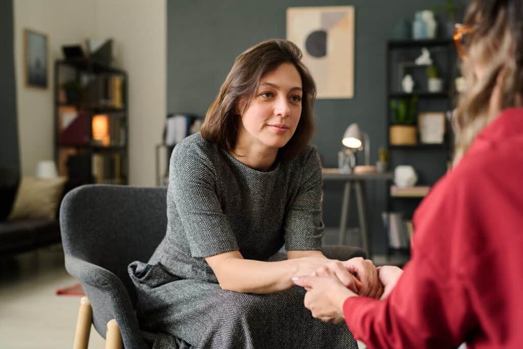 A woman enjoys aftercare services after completing Methamphetamine detox in New Jersey.